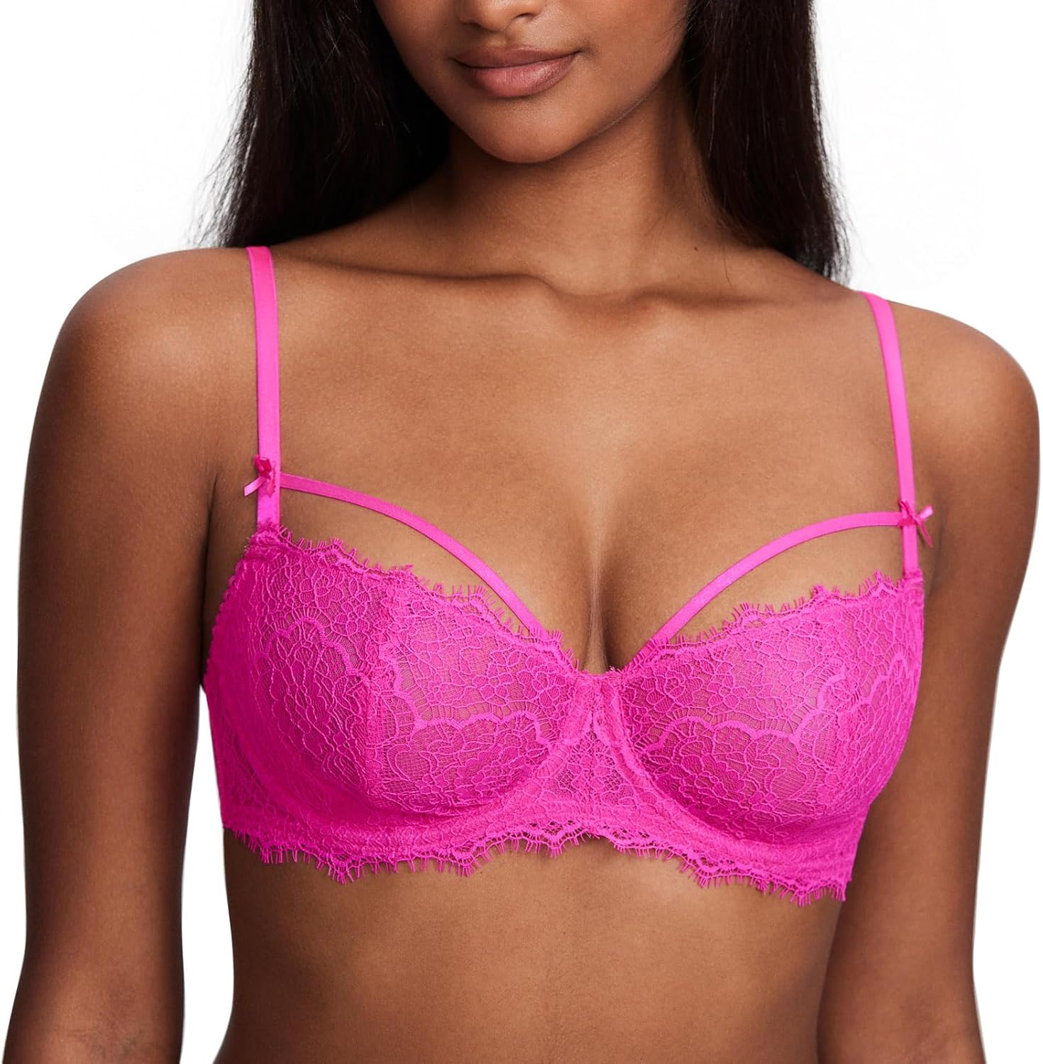 DOBREVA Women's Unlined Balconette Sexy Bra Lace Underwire Plus Size Bras See Through Large Breasts