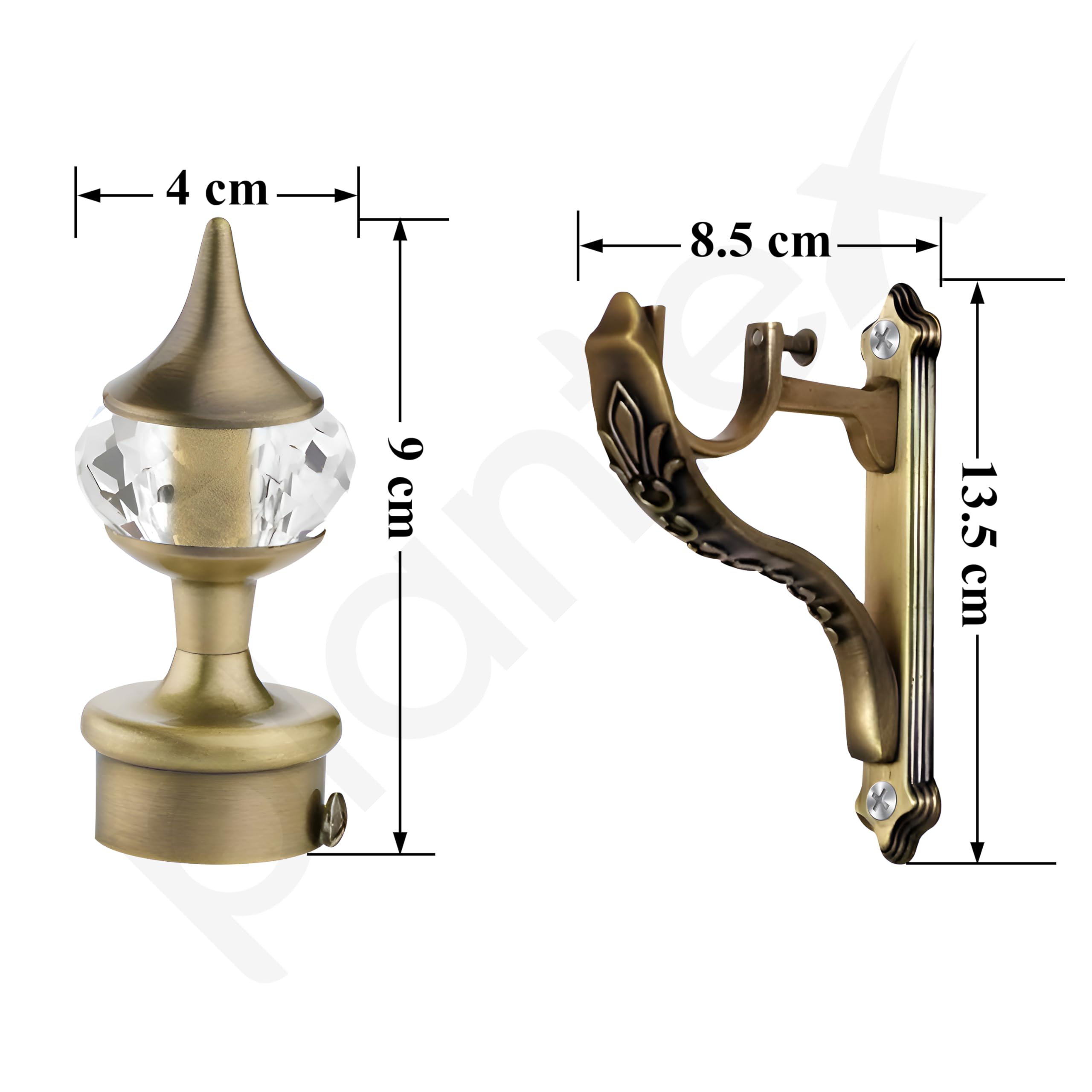 Plantex Heavy Duty Aluminium Diamond Curtain Holder/Curtain Brackets Parda Holder with Support 1 Inch Rod/Wall Mount Curtain Holder (Brass Antique - 2 Pair) 1