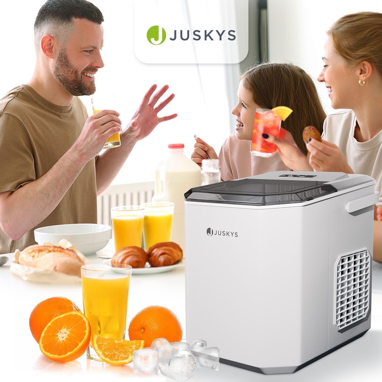 Machine à glaçons IceOracle de Juskys - prépare des glaçons pour vos cocktails en 6-13 min - mini machine à glaçons pouvant préparer jusqu'à 12 kg de glace par jour - grand panier à glaçons - blanc