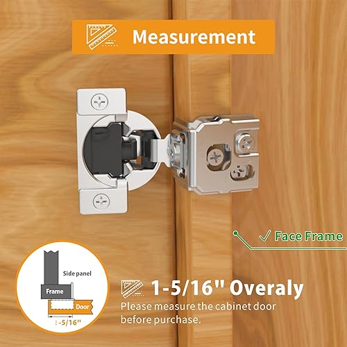 Miniatura 58 de Chibery 10 Pack 1-3/8" Overlay 4D Soft Close Concealed Hinges for Face Frame Door, Adjustable Closing Speed, Smooth Slow Self Close Hinges, Satin