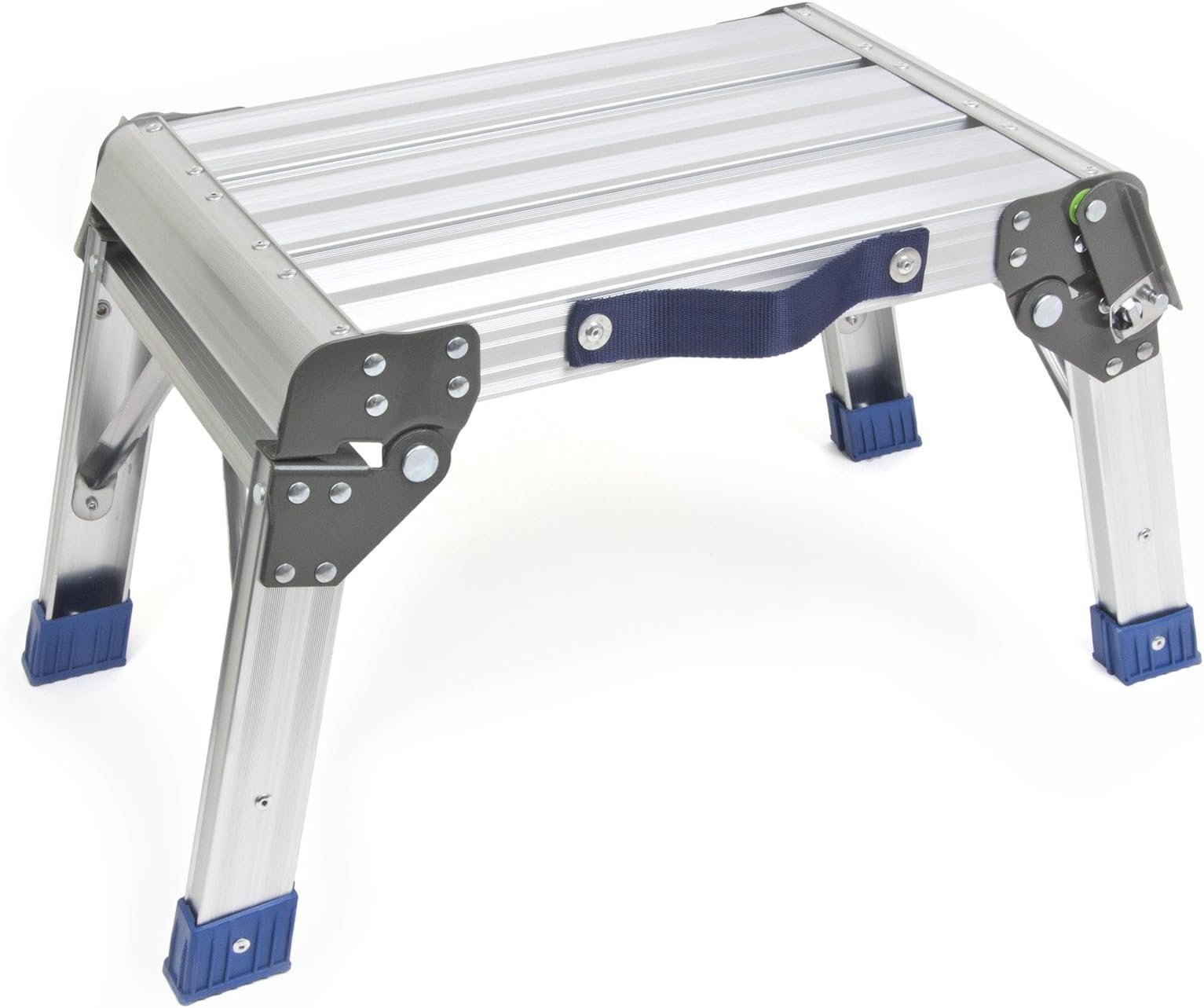 Powertye Step Stool & Work Platform, Anodized Aluminum with Folding Legs, 350 lb. Capacity