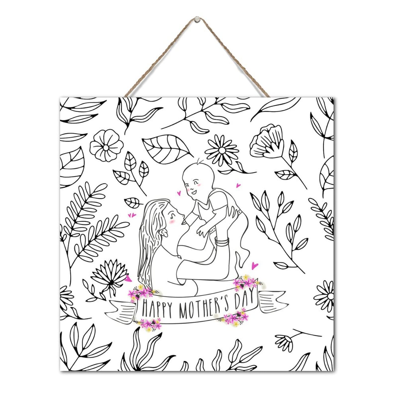 Plaque en bois Happy Mother's Day de style ferme moderne 30x30 cm pour décoration