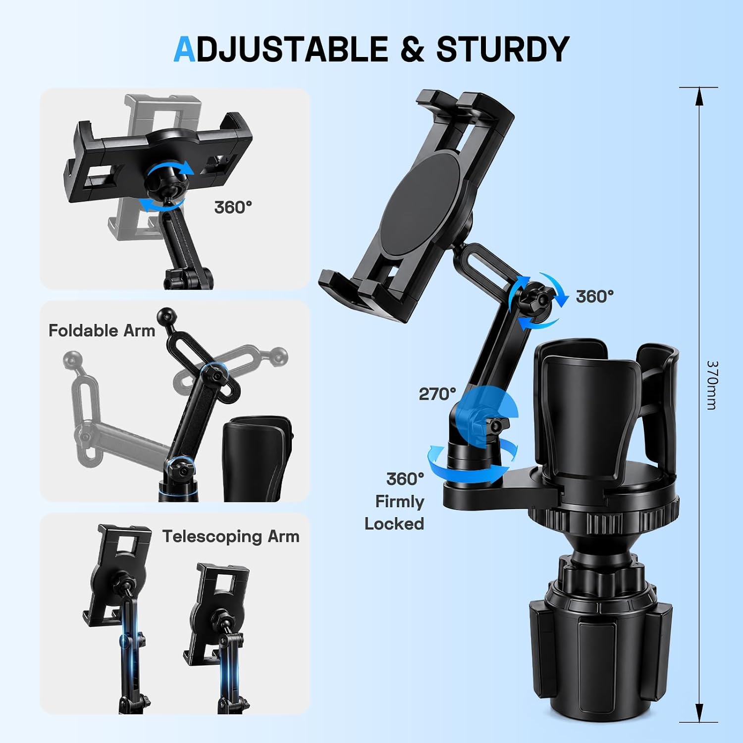 Profortop 3-in-1 Cup Holder Tablet Mount, Adjustable Car Automobile Mount | Truck Cup Holder Expander with Expandable Base, Anti-Shake Universal Cradle for Smartphones Large Tablets GPS Road Trips