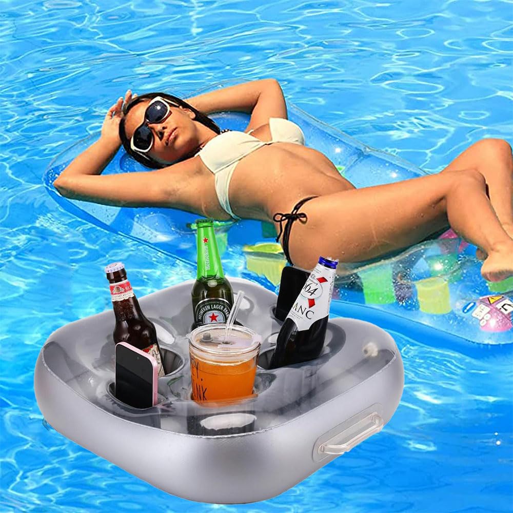 JIASHA Bandeja Flotante Inflable, Hinchable Portavasos Bandeja Flotante para Piscina Titular de Bebida Soporte Inflable Bebidas Portátiles, para Fiestas en la Piscina