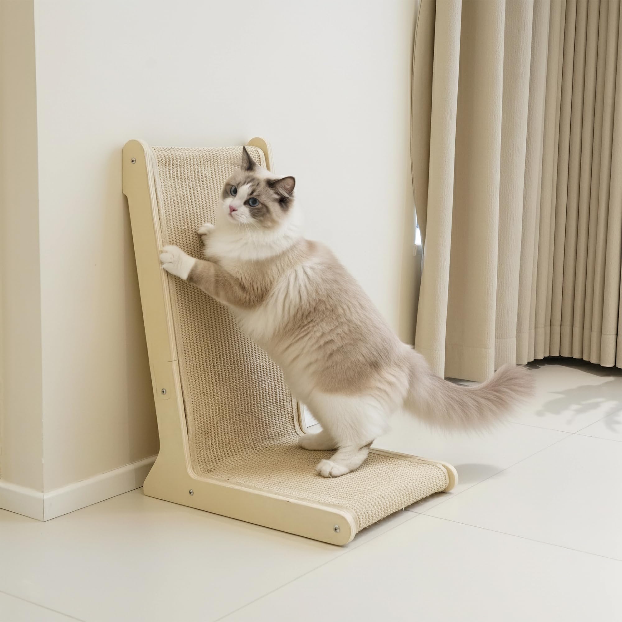 Katzenkratzer - 22,66 Zoll Vertikaler Sisal Kratzbaum Holzrahmen 105° Kratzpad für Indoor Katzen, Möbelschutz für Sofa Couch