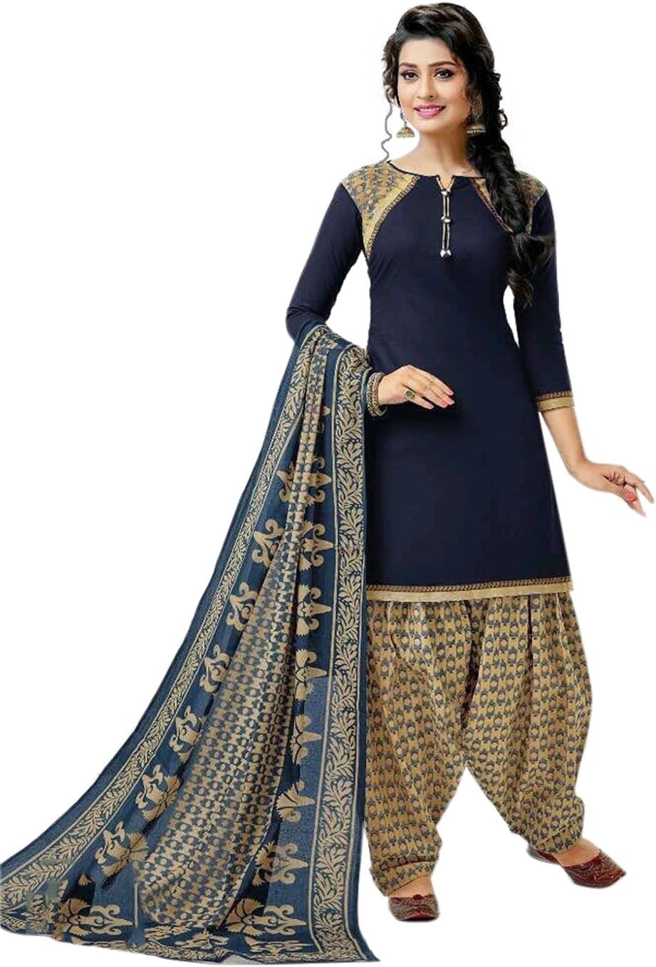 Gorgeous and Fashion Attire Navy Blue Unstitched Cotton 103 Pattiyala/Salwar/Chudidar Dress Material