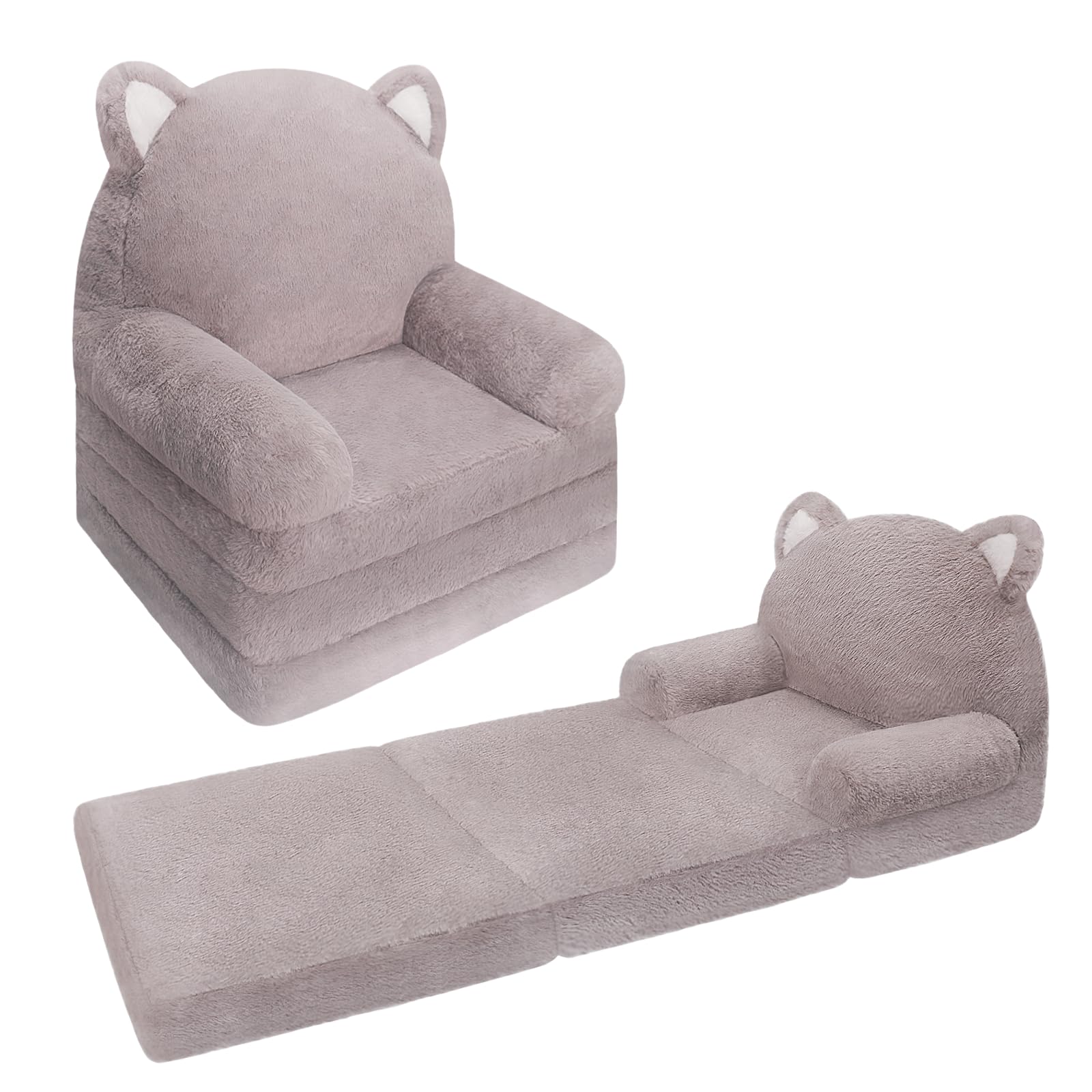 Toddler Chair Plush with Removable Cover, Kids Sofa Bed to Lounger, Comfy Kids Couch for Kids Age 18 Months and Up(Grey Kitty)