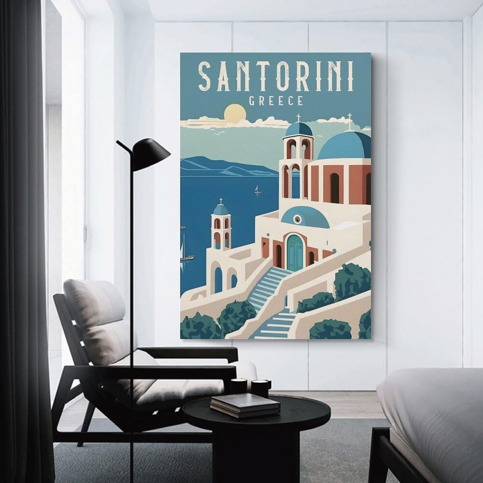 Junmoney Canvas Art Print Santorini Greece Travel(3), 08x12inch(20x30cm), for Feature Walls in Flats Or Modern Rooms, Wall Decor Suited to Curated Displays