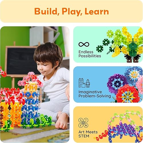 Miniatura 4 de PicassoTiles Juego de 600 fichas de construcción entrelazadas con bloques de disco creativos, juguetes de aprendizaje STEM para educación temprana y