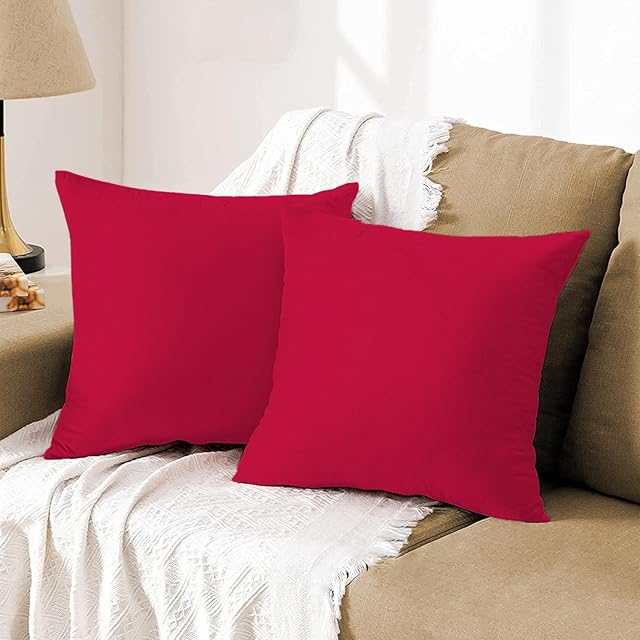 Al Noor Home Velvet Cushion Covers 45 x 45 cm - Premium Decorative Throw Pillowcases - Pack Of 2 Red Cushion Covers For Sofa Living Room Couch Bedroom With Invisible Zipper, 18 x 18 Inches