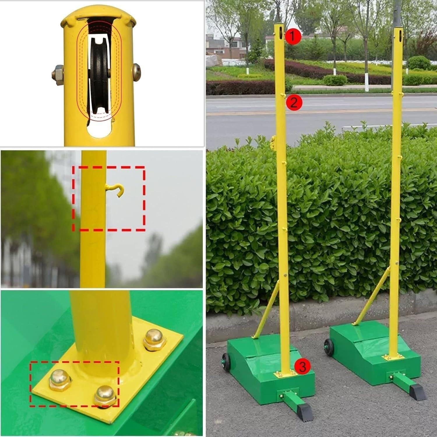 Postes de Voleibol/bádminton, Soporte para Red de bádminton, Red móvil, Marco de Red de bádminton con Ruedas, Poste de Red Tipo Caja, Soporte de Acero con Base EST,