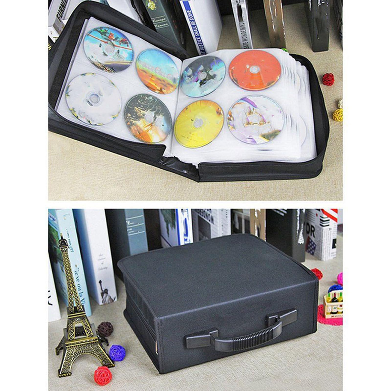 Sosoport Borsa Manico Confortevole Porta CD e Dvd in Pu e Tessuto Nero e Chiusura Lampo Capacità 320 Dischi per Trasporto Quotidiano di Film e Musica