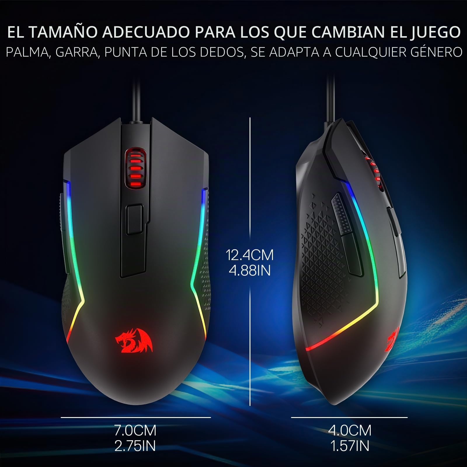 Redragon M616 RGB - Ratón óptico para juegos, 10000 DPI con cable con 6 botones programables y 8 modos retroiluminados, software compatible con enlaces de teclas
