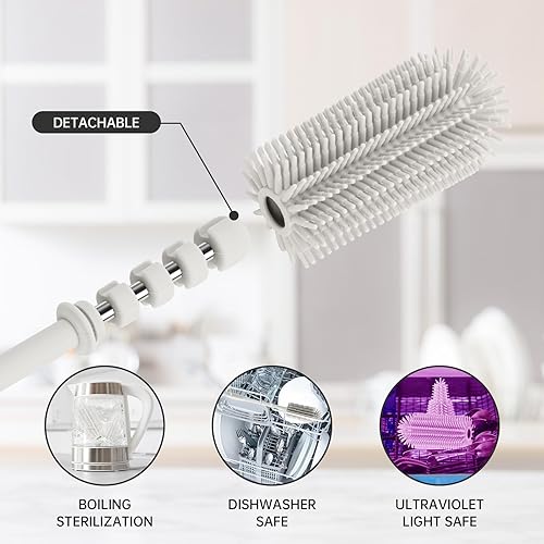 Miniatura 6 de Leucite Juego de cepillos para limpiar biberones y pajitas, limpiador de cepillo de silicona suave extra largo de doble extremo para biberones,