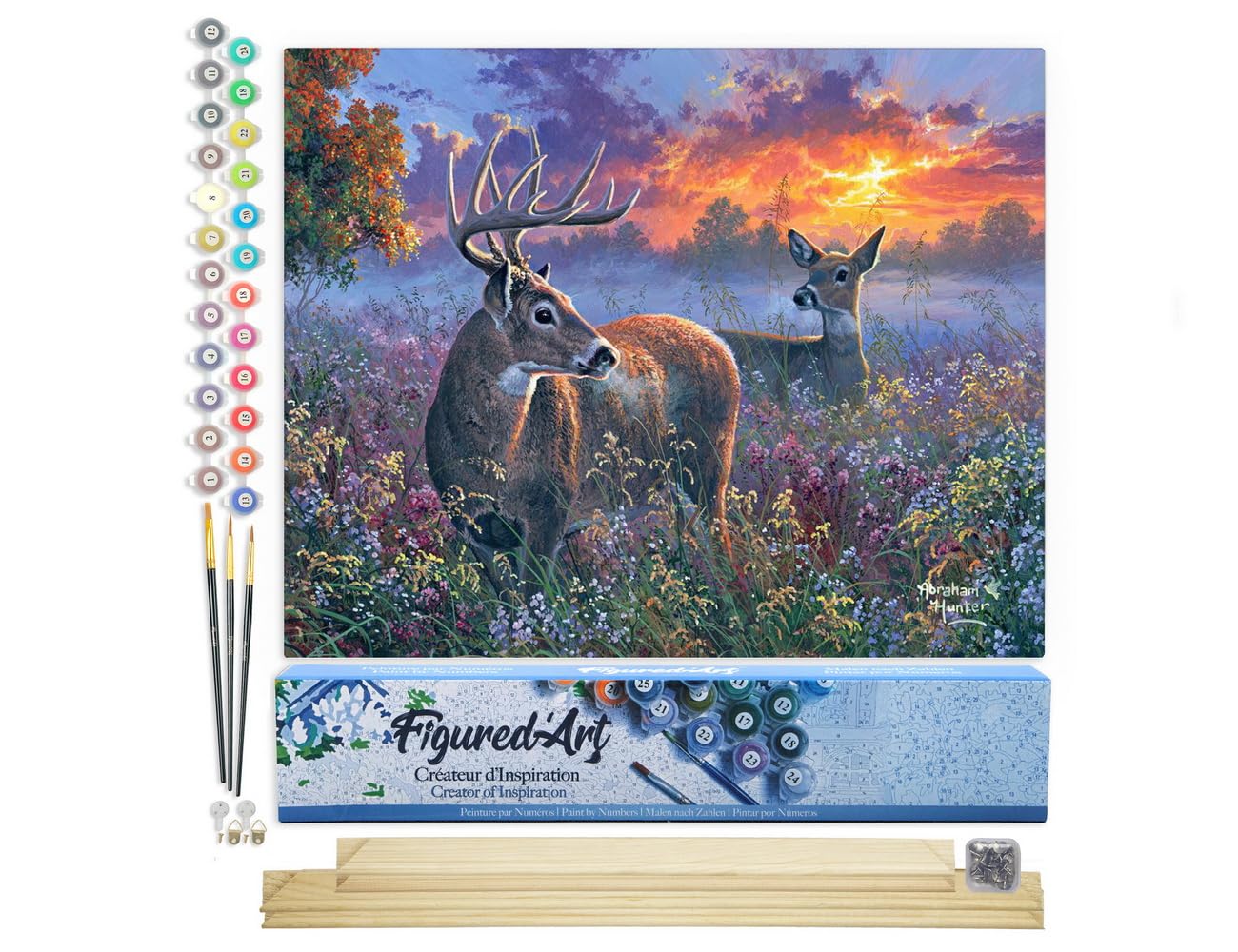 Figured'Art Paint by Numbers for Adults Deer Couple 40x50cm - Craft Art Painting Rolled Canvas with DIY Wooden Frame
