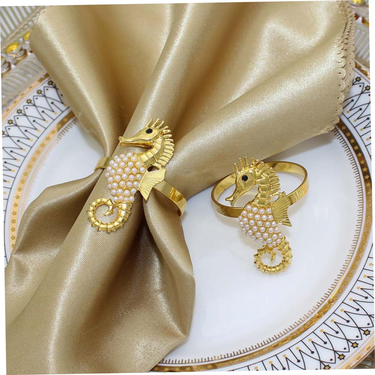 GLEAVI 12 Set Portatovagliolo Decorativi Con Perle Per Decorare E Ristoranti E Feste 6 Pezzi * 12