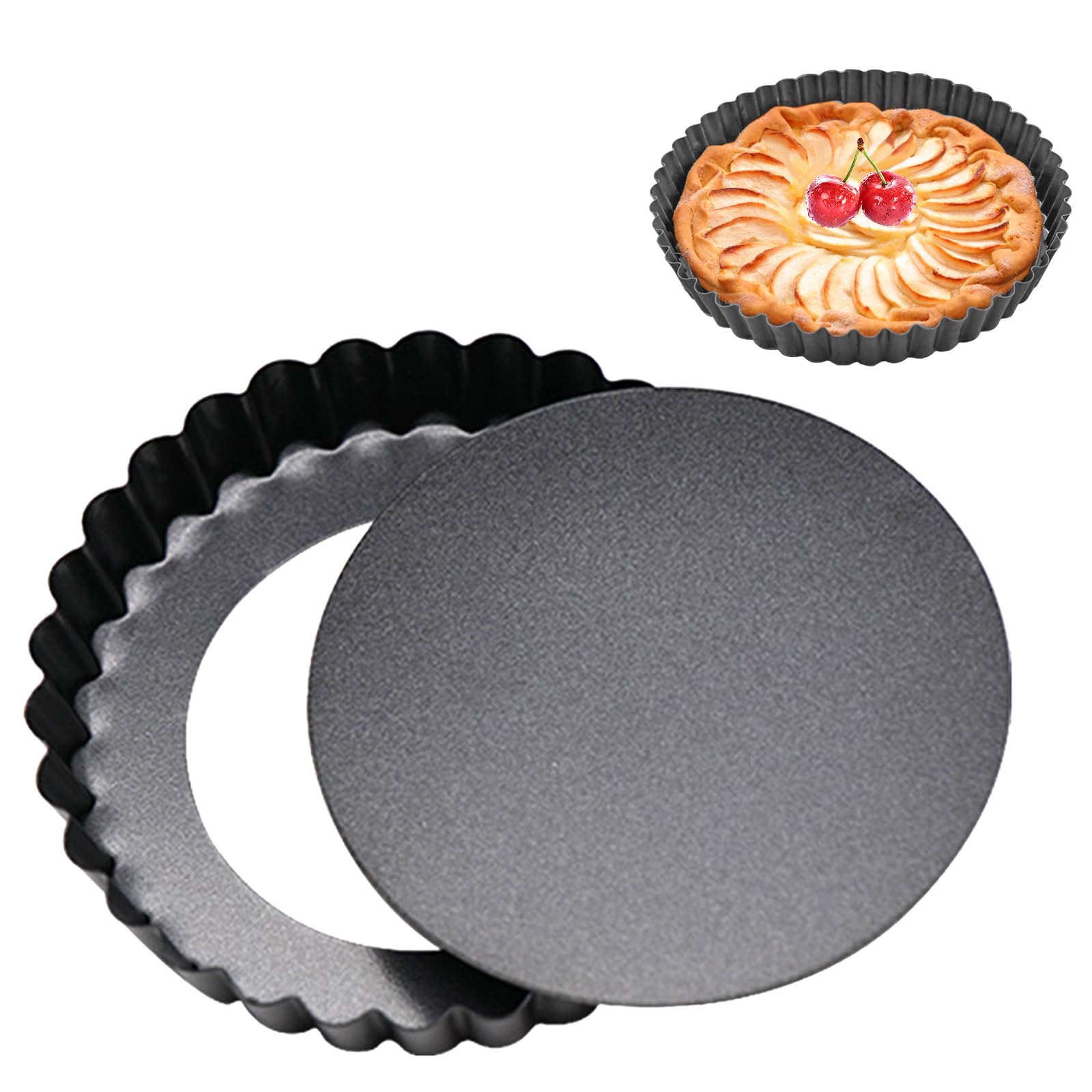 ATRDTO 1Pack 10inch Tart Pan, Non-Stick Removable Loose Bottom Carbon Steel Tart Pan,Non-Stick Carbon Steel Quiche Pan for Oven Baking - for Pies, Tarts, and Quiche Baking Dish