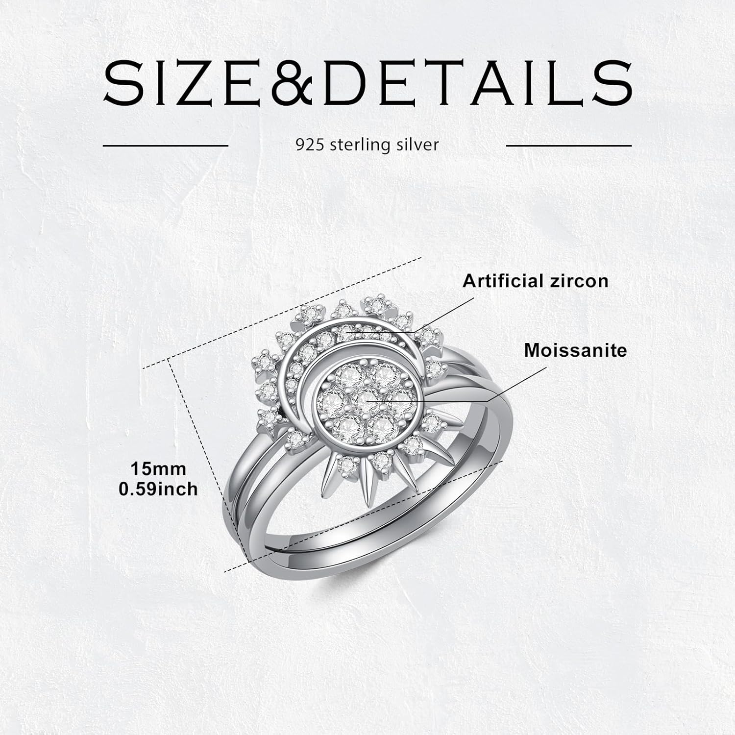 Sun and Moon Ring Set Stackable Rings for Women Sterling Silver/Solid 10K 14K 18K Gold Celestial Sun and Moon Matching Rings Friendship Promise Birthday Jewelry Gift for Her