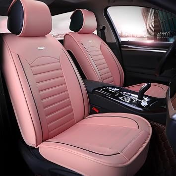 otoez Pink Leather Seat Covers Full Set, Cute Car Seat Covers for Women Girl, Universal Automotive Seat Cushion Protector for Car SUV Pick-up Truck Sedan Pink Car Accessories Interior