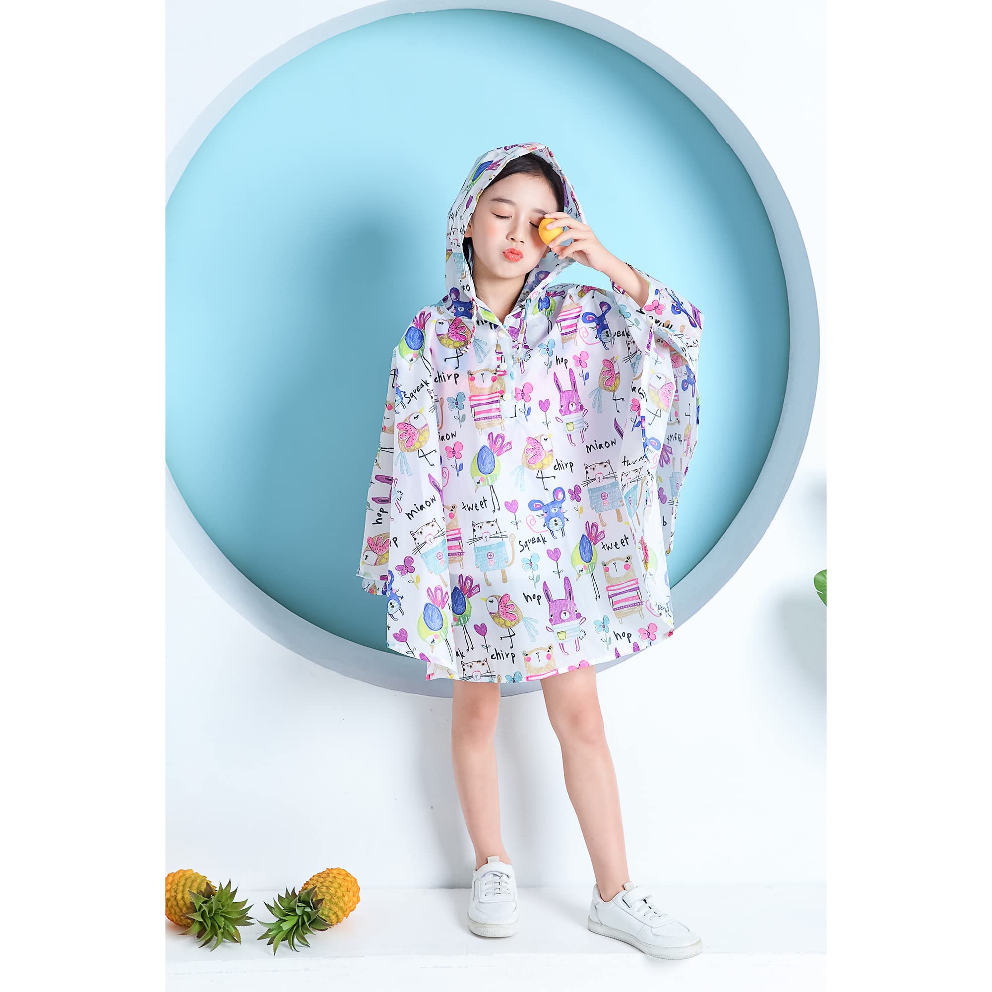 Bambini Impermeabile Giacca da Pioggia Poncho da Pioggia Bambina Incappucciato Riutilizzabile Cappotto di Pioggia Bello come Materiale e ha la Sua Sacca 1-12 anni