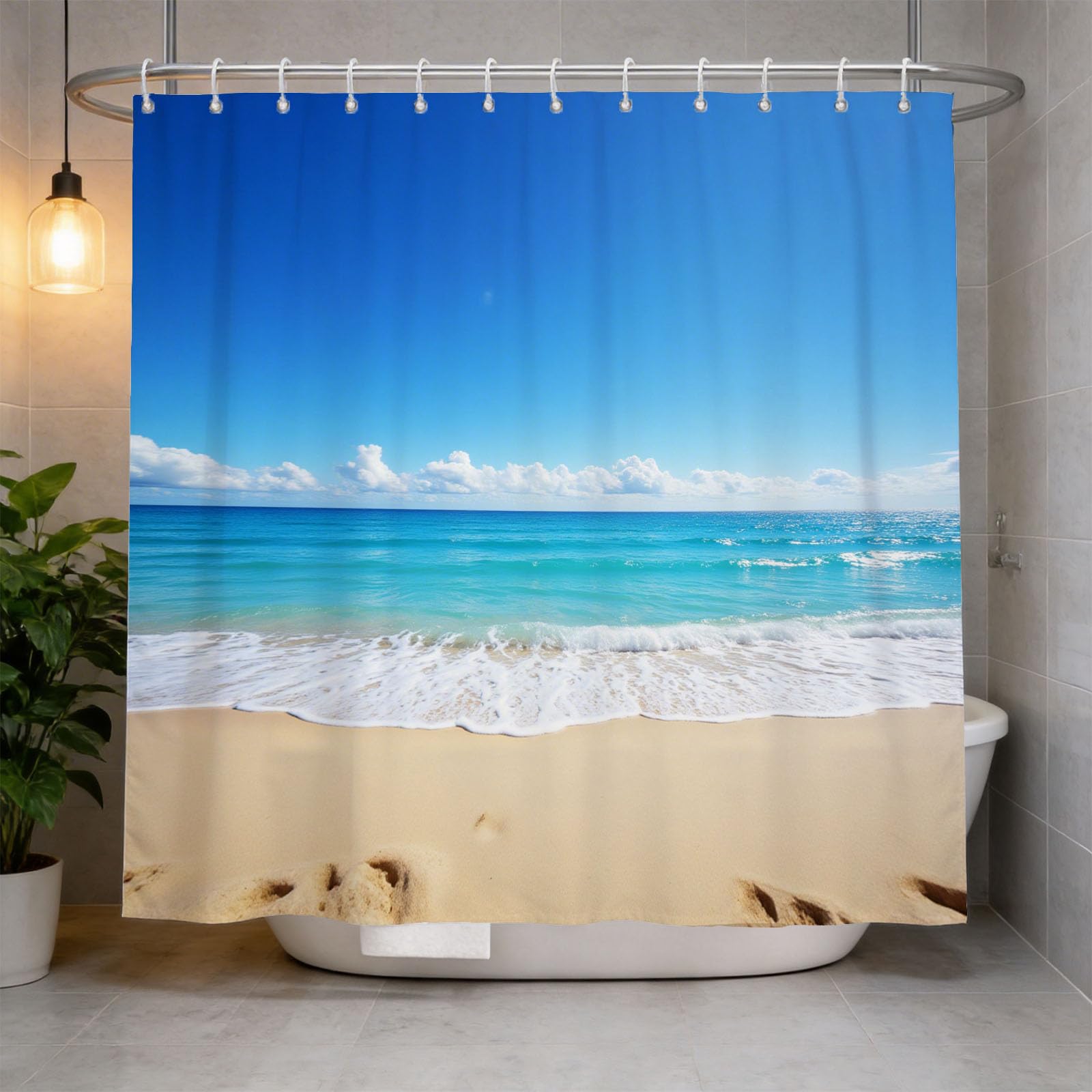 Hongduo 3D Sea Themed Shower Curtain for Stalls Bathtubs Seascape Bathroom Decor Shower Curtain Set Polyester Fabric Waterproof 200x200cm/79X79 Inch with Hooks