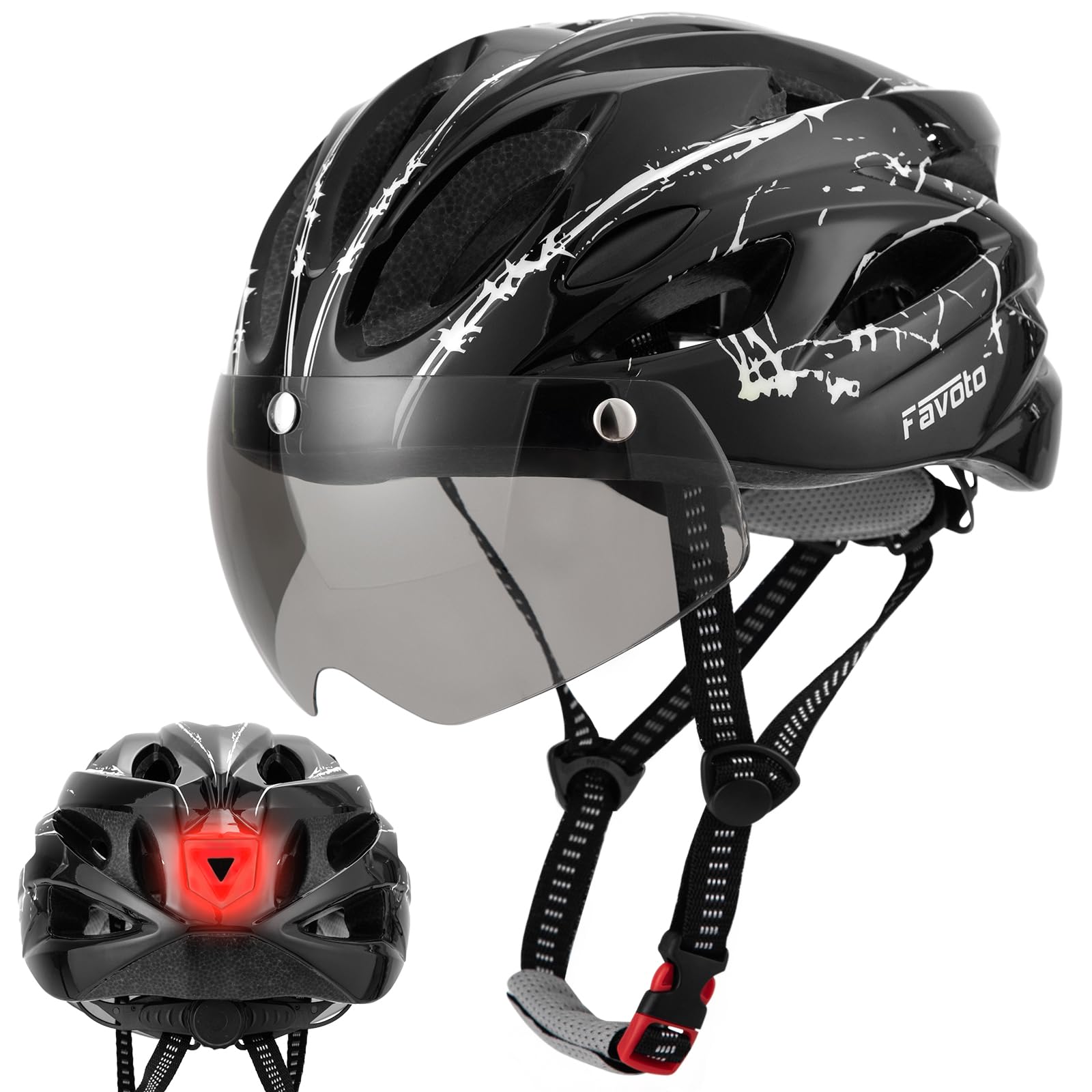 Favoto Bike Helmet Adult - Bicycle Helmet for Men Women Lightweight Cycling Helmets with Led Light Detachable Magnetic Goggles