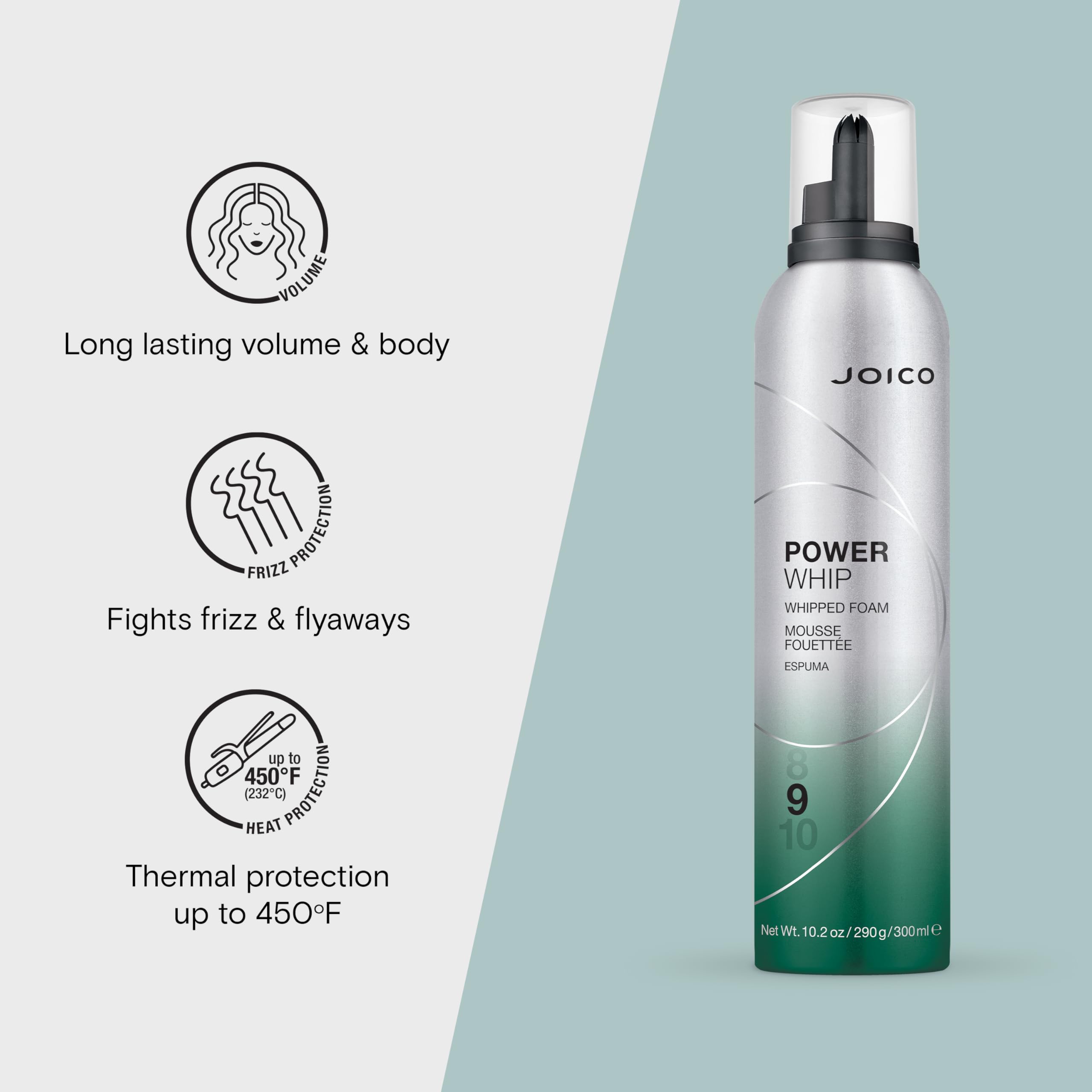 Joico Power Whip Whipped Foam | For Most Hair Types | Add Volume & Body | Thermal Heat, Humidity, & Pollution Protection | Boost Shine | Control Frizz & Flyaways | Silicone & Paraben Free
