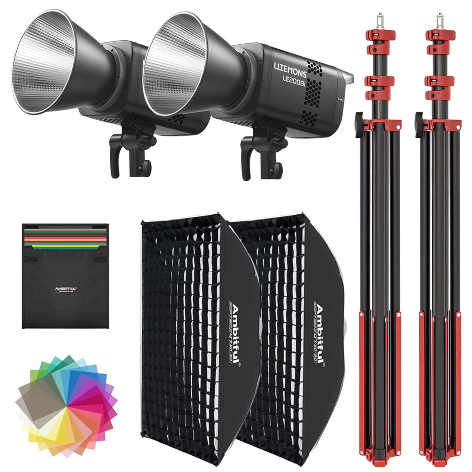 GODOX LE200Bi - Kit de proyectores LED COB bicolores 220W con 90 cm softbox de Montaje rápido, trípode de 280 cm, Rango de Temperatura de Color 2800K - 6500K, índice de reproducción cromática (CRI)