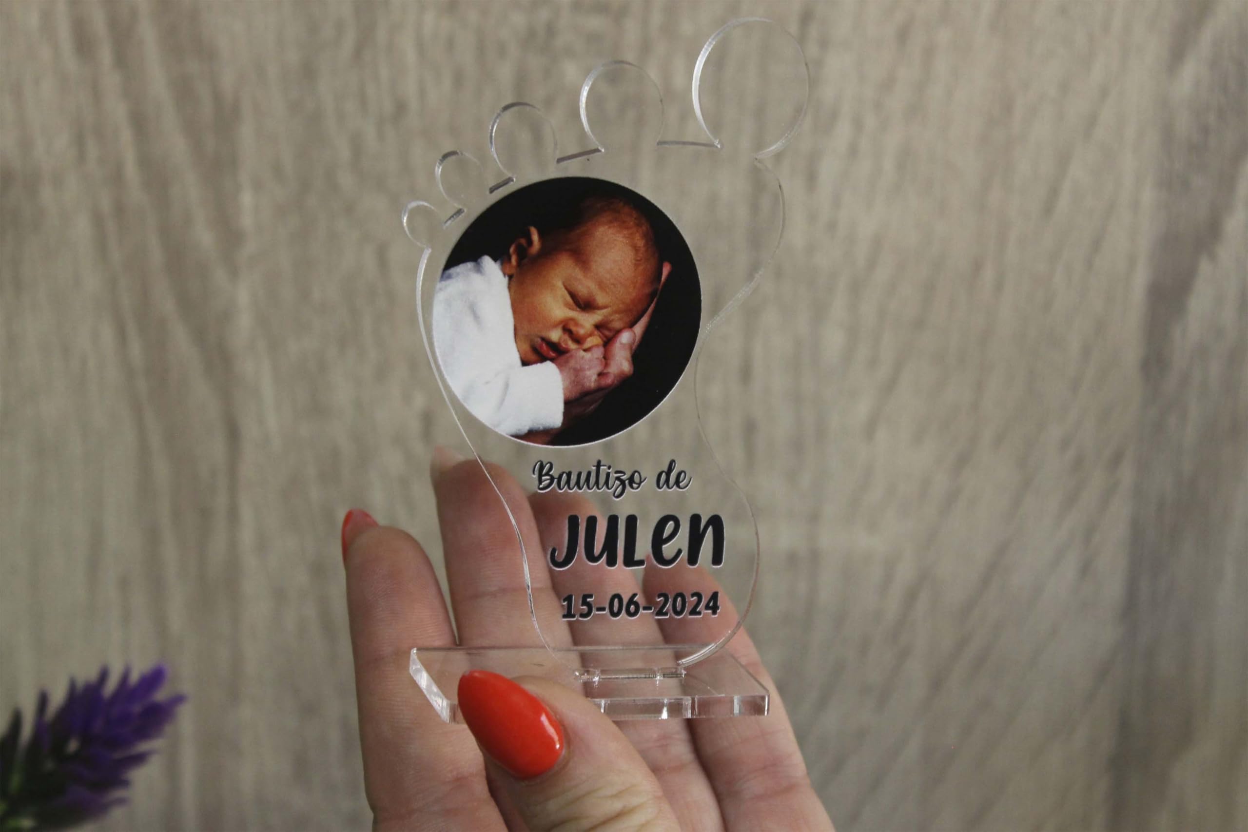 Detalle evento bautizo - regalo porta fotos para invitados, recuerdo bautismo - Pie con foto