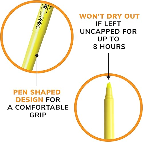 Miniatura 7 de Rotuladores punta de cincel colores surtidos BIC Brite Liner 24 unidades Amarillo