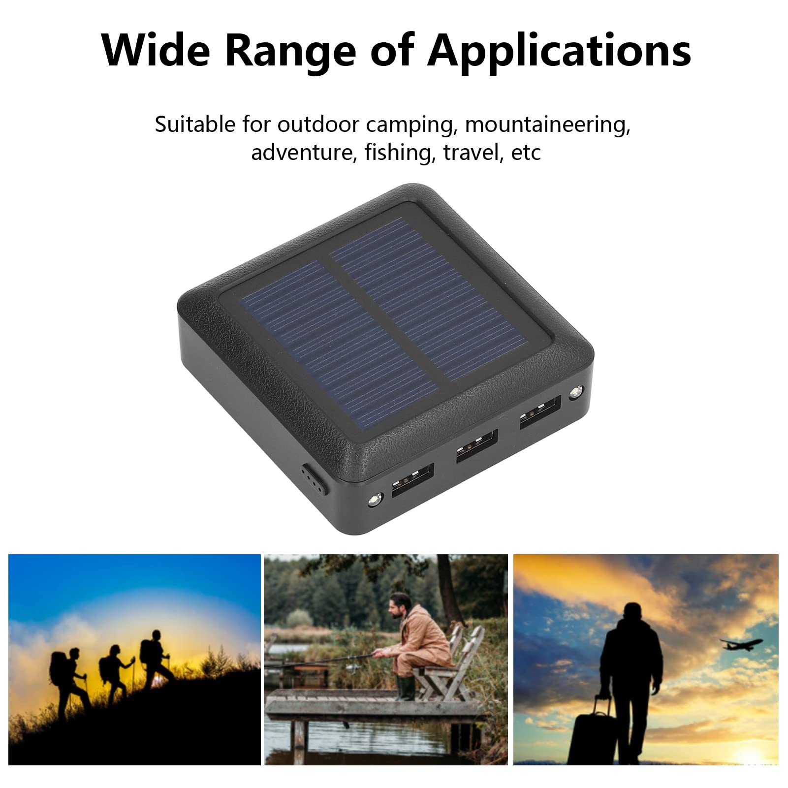 10000mAh Small Solar Phone Charger Banque d'alimentation à Double Entrée avec 3 Sorties USB et Lumière LED pour Le Camping en Plein Air, la Randonnée, la Pêche, Les Voyages