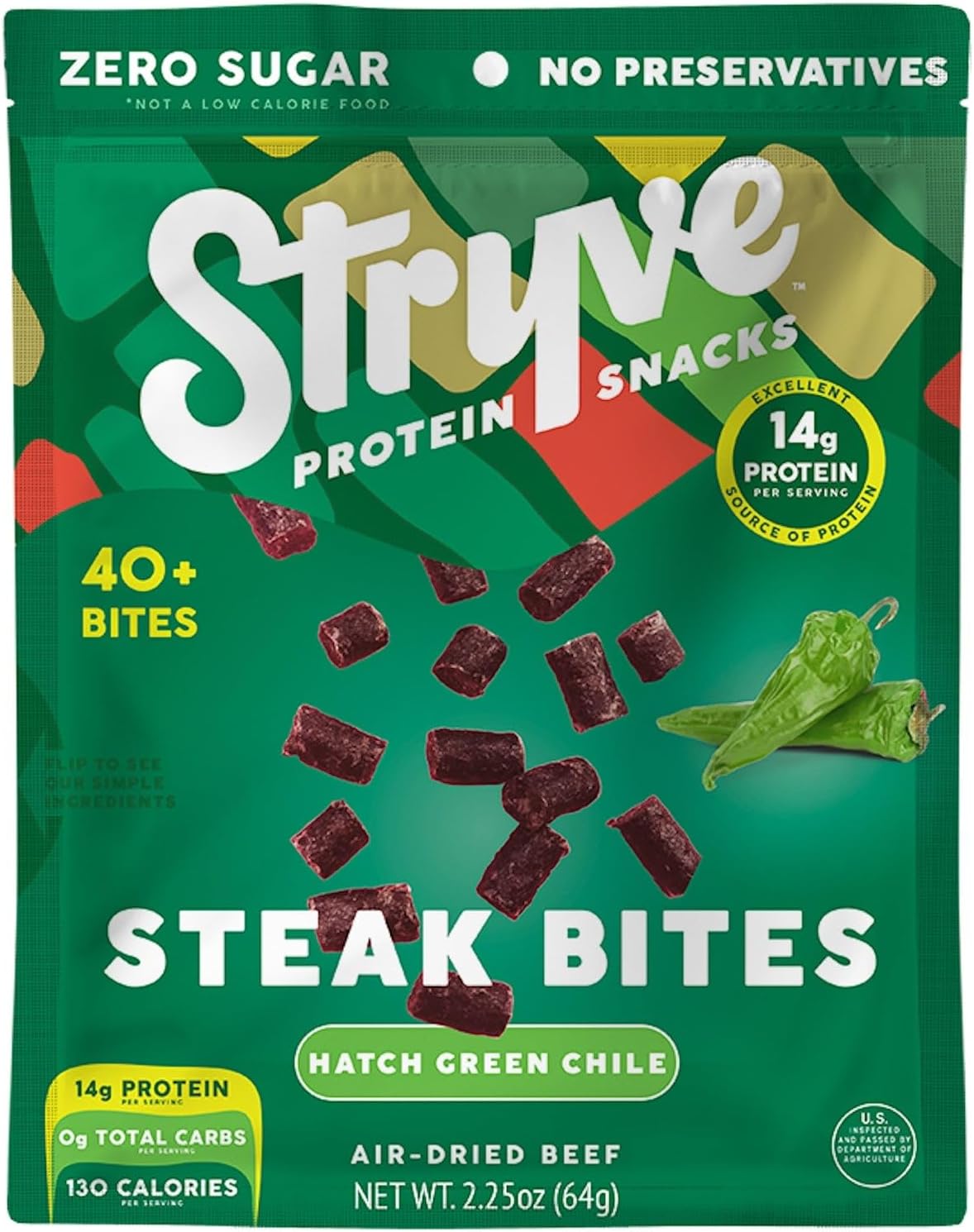 Protein Rich, Beef Bites | 28g Protein, Sugar Free, Carbs Free, Gluten Free, Dairy Free, Keto & Paleo Friendly | Hatch Green Chili, Pack Of 4