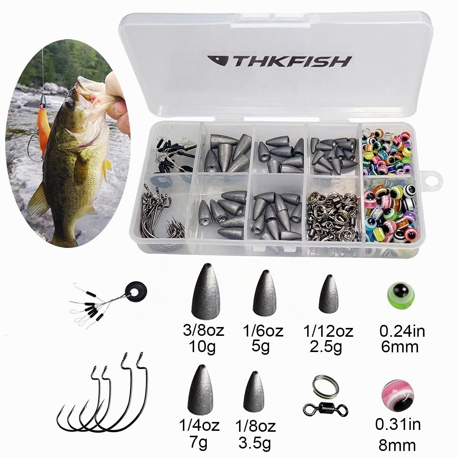 THKFISH Piombi da Pesca Accessori Pesca Texas Rig,Carolina Rig,Ami da pesca,Bobber Stopper,perline pesca,Anelli di pesca,Girelle da Pesca 64pezzi/219pezzi/50pezzi