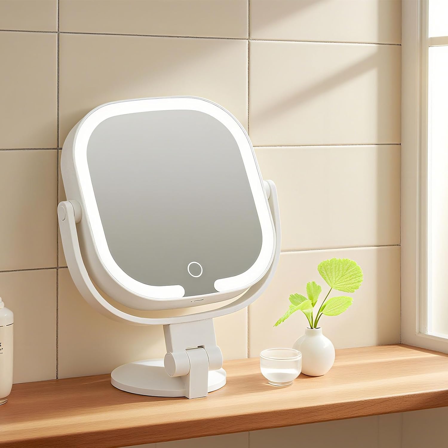 Square 30X Magnifying Makeup Mirror with Light, Dual-Sided Suction Cup Vanity Mirror, 3 Lighting Modes & Stepless Dimming, Rechargeable, 360° Rotatable, Portable Wall-Mounted Mirror