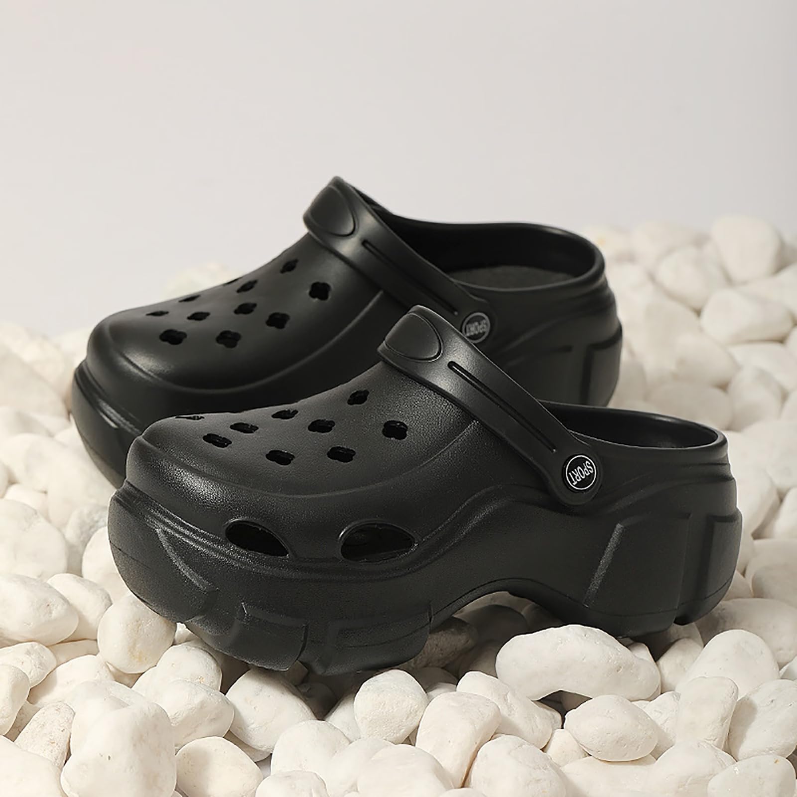 Solaud Zuecos de Plataforma para Mujer Bloqueo de Color Suave Cómodo Antideslizante Tacón Alto Exterior Playa Piscina Jardín Zuecos Sandalias