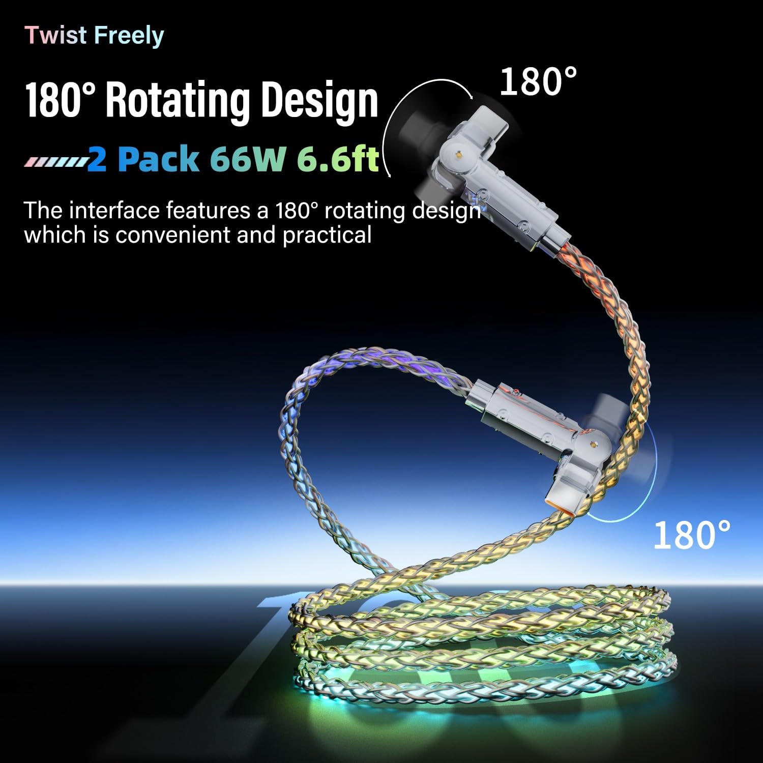 LED Light Up Lot de 2 câbles de charge USB C rotatifs 2 m