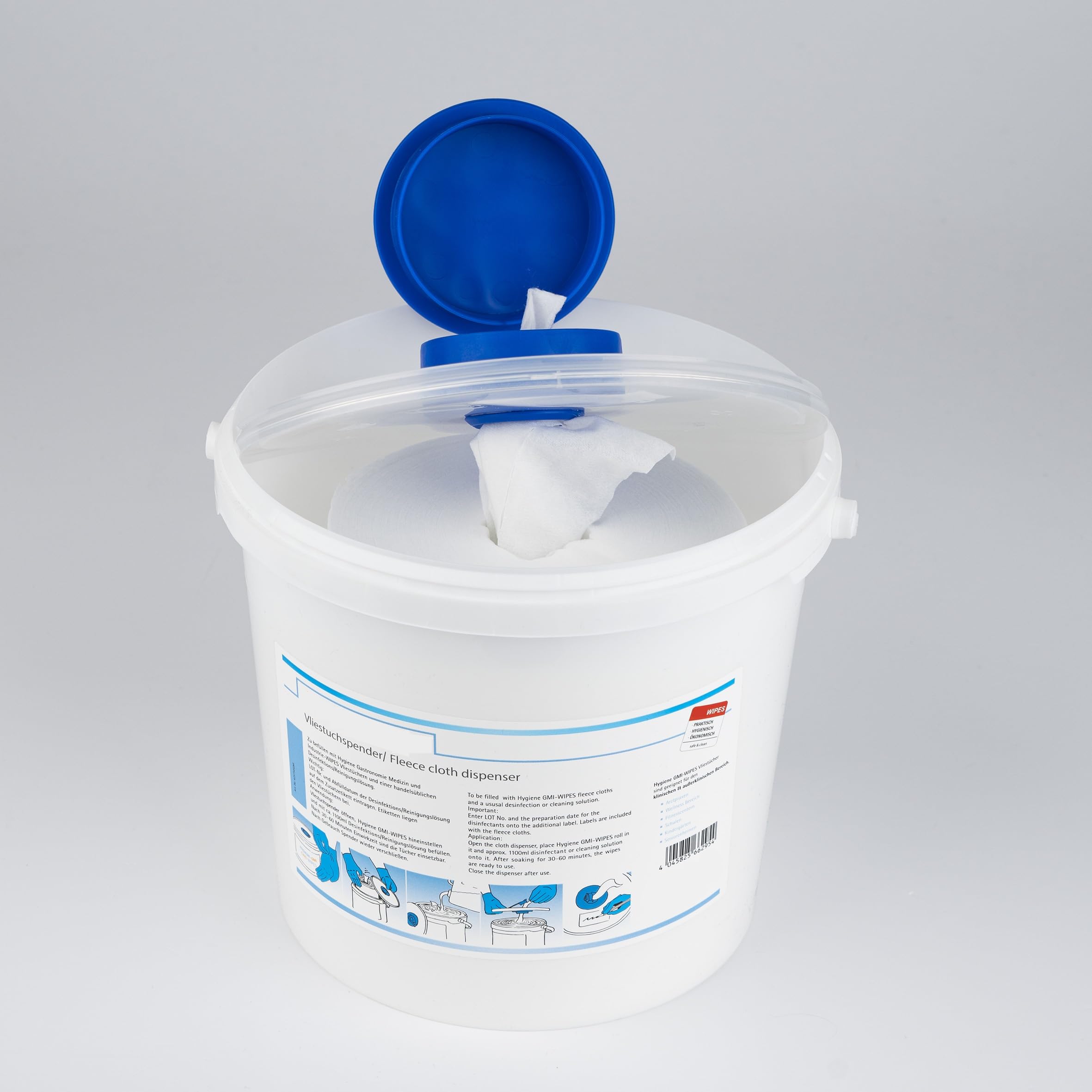 Reinigungstuch M-Wipes aus Spunlace | Weiß | Vliesrollen im Spendereimer | Wischtuch | Reinigung & Hygiene | 17x25 cm | ca. 200 Abrisse | 2 Rollen + 2 Eimer