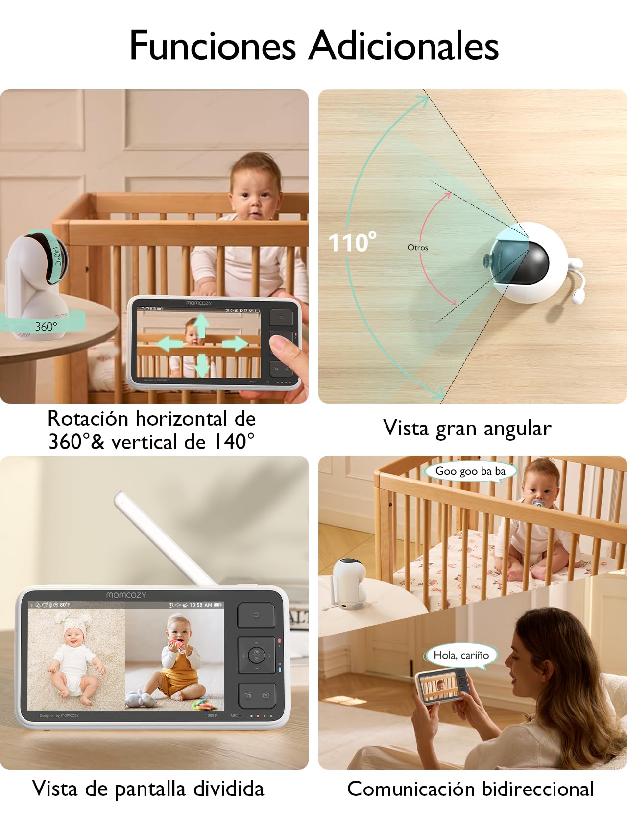 Momcozy BM03S Vigilabebes con Camara sin WiFi,5.5"1080P FHD,5800mAh batería | Versión mejorada de Momcozy BM03, Monitor Bebe con alcance de 500m, zona segura, detección de movimiento, visión nocturna,VOX