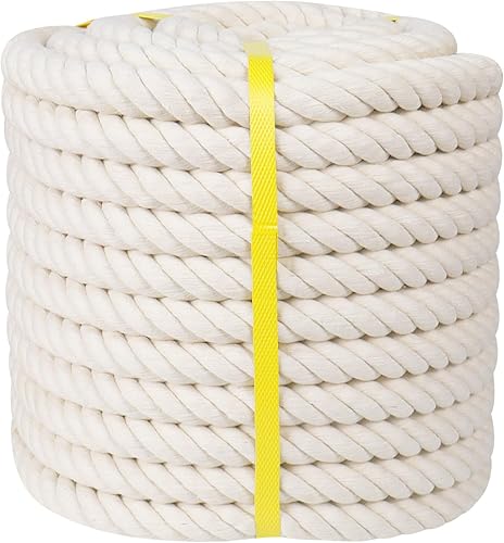 Cuerda de algodón natural (12 pulgada x 100 pies), cuerda de algodón blanco trenzado para manualidades, hamaca, ganchos de plantas, decoración del