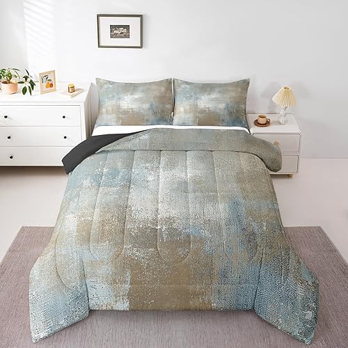 Erosebridal Juego de edredón marrón grunge tamaño King, juego de ropa de cama gris acuarela, degradado degradado, edredón abstracto de teñido