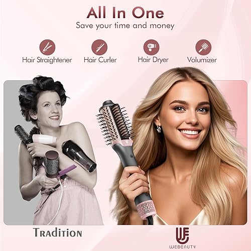 Miniatura 3 de Cepillo secador de pelo, alisador de pelo moldeador de aire caliente de alta velocidad 110,000 RPM para alisado de secado rápido, voluminizador de