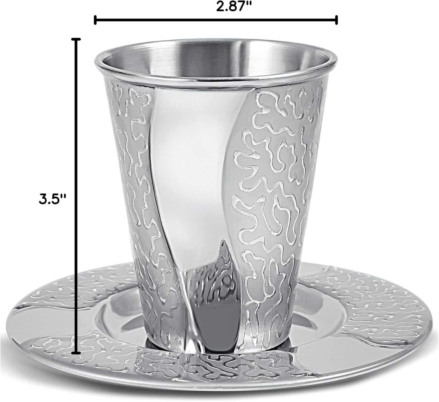 Zion Judaica Elegant Shabbat Kiddush Cup Set Radiant Maze Design Wavy Kiddish Cup and Tray Rosh Hashanah Table Decor Passover Seder 7 oz Wine Cup w/Coaster Bar Mitzvah High Holidays Judaica Gift