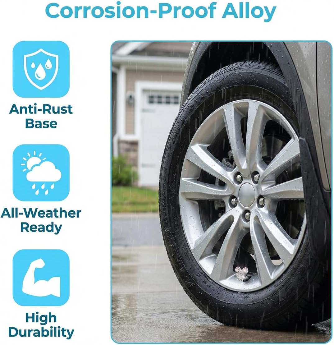Bling Car Tire Valve Stem Caps, 4PCS Crystal Rhinestone Dustproof Vehicle Wheel Air Covers, Attractive Automotive Tire Decorative Stem Cap, Universal for SUV Automobile Truck (White) image 3