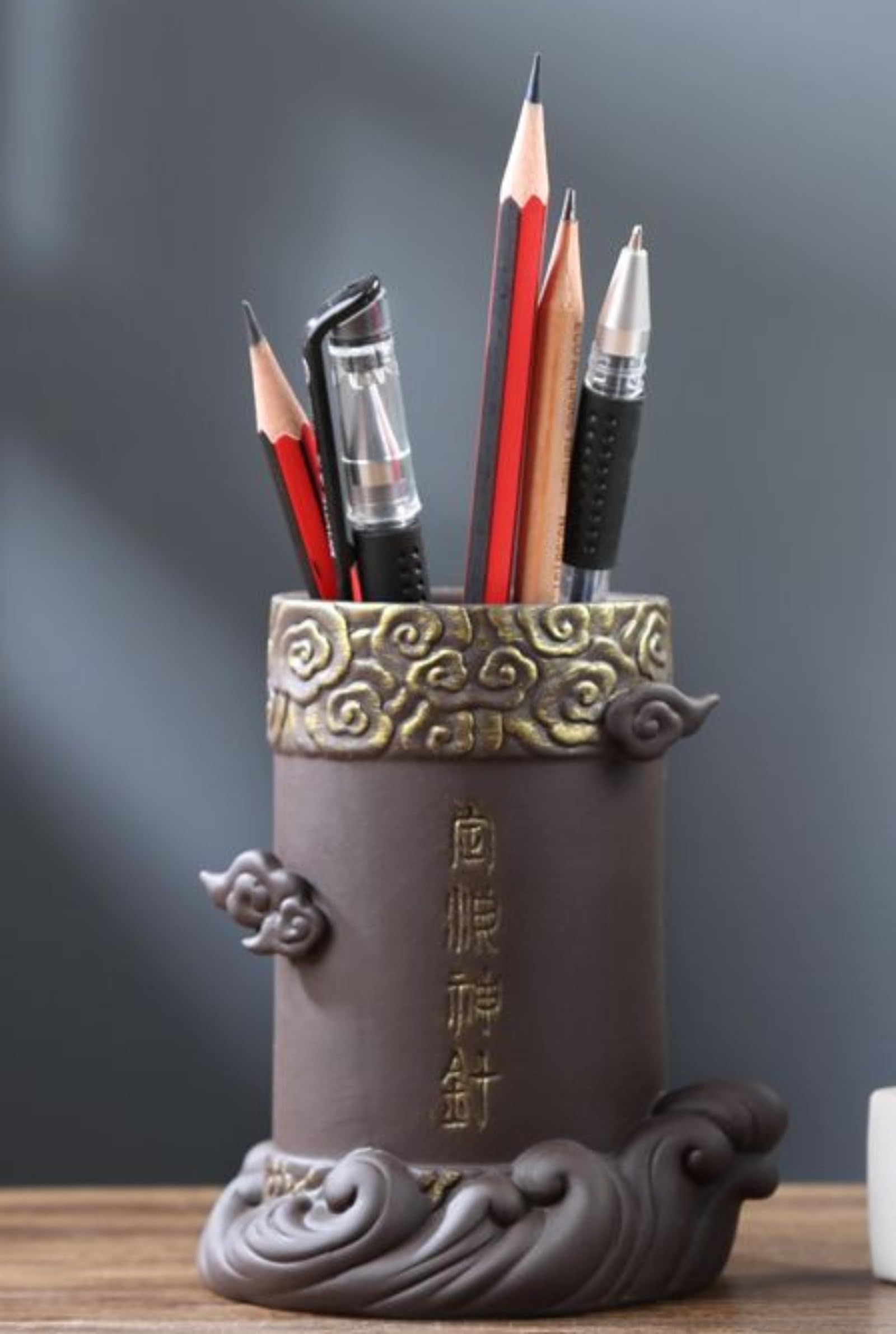 Portapenne in ceramica, 13,8 cm, ornamento da tavolo per ufficio