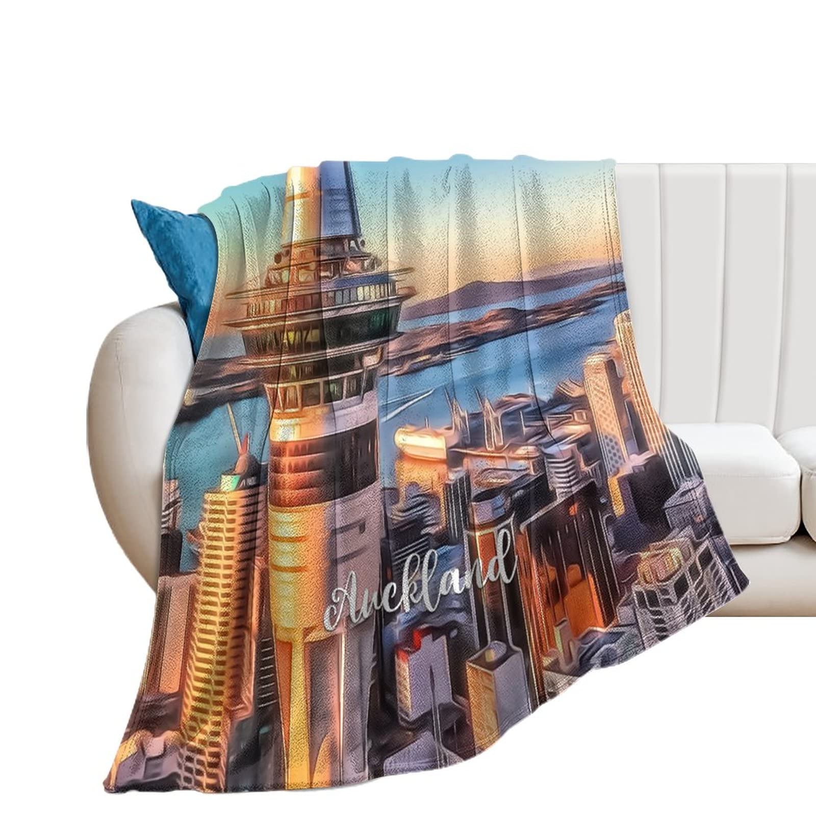 Auckland Coperte in pile di flanella morbida aria condizionata coperta calorosa per divano sedia da viaggio 152,4 x 203,2 cm, paesaggio urbano