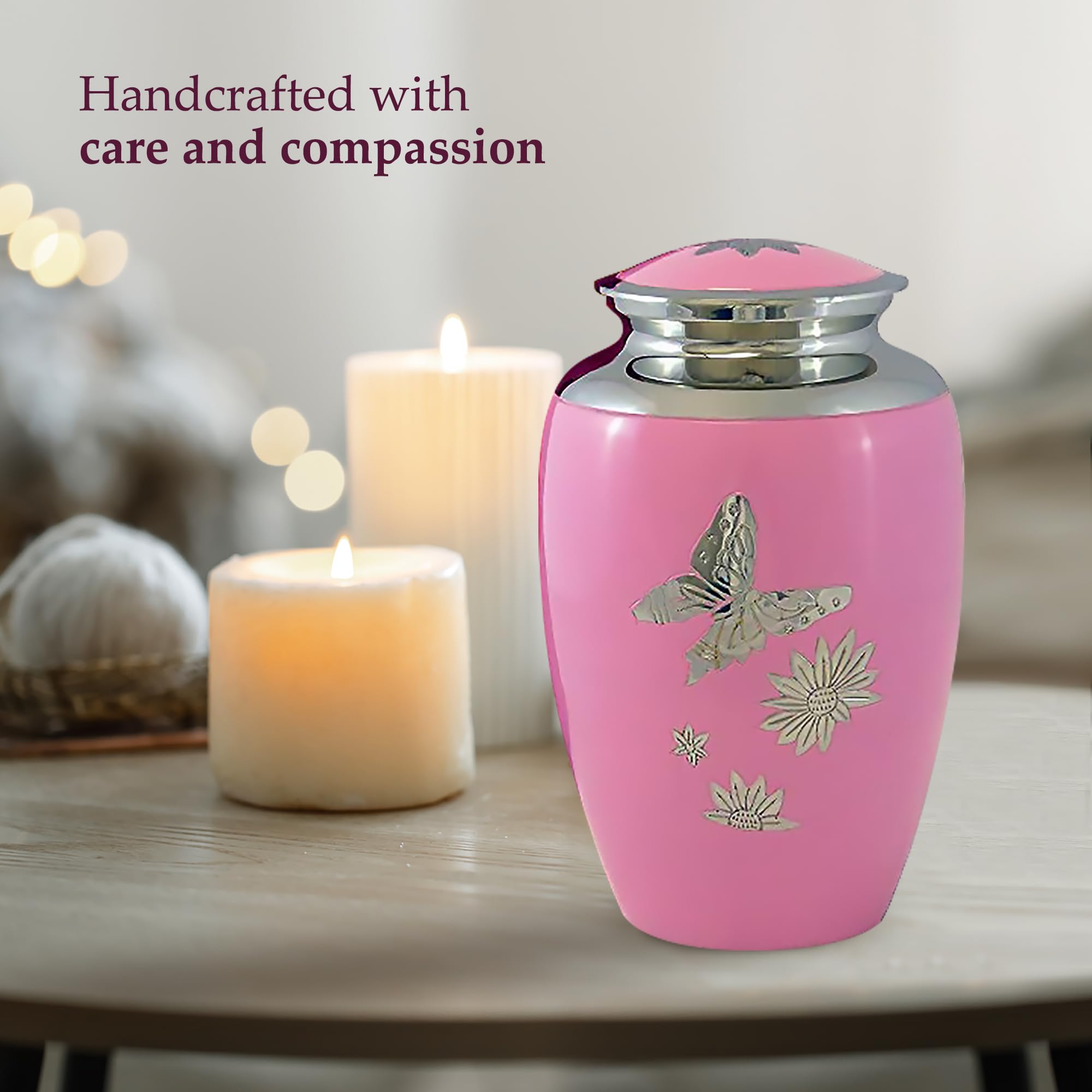 Urnas para Cenizas humanas, diseño de Mariposas, Color Rosa, Adult Urn, Rosado, 1