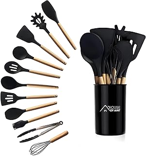 12 PCS Silicone Kitchen Utensil Set with Wooden Handles Non-