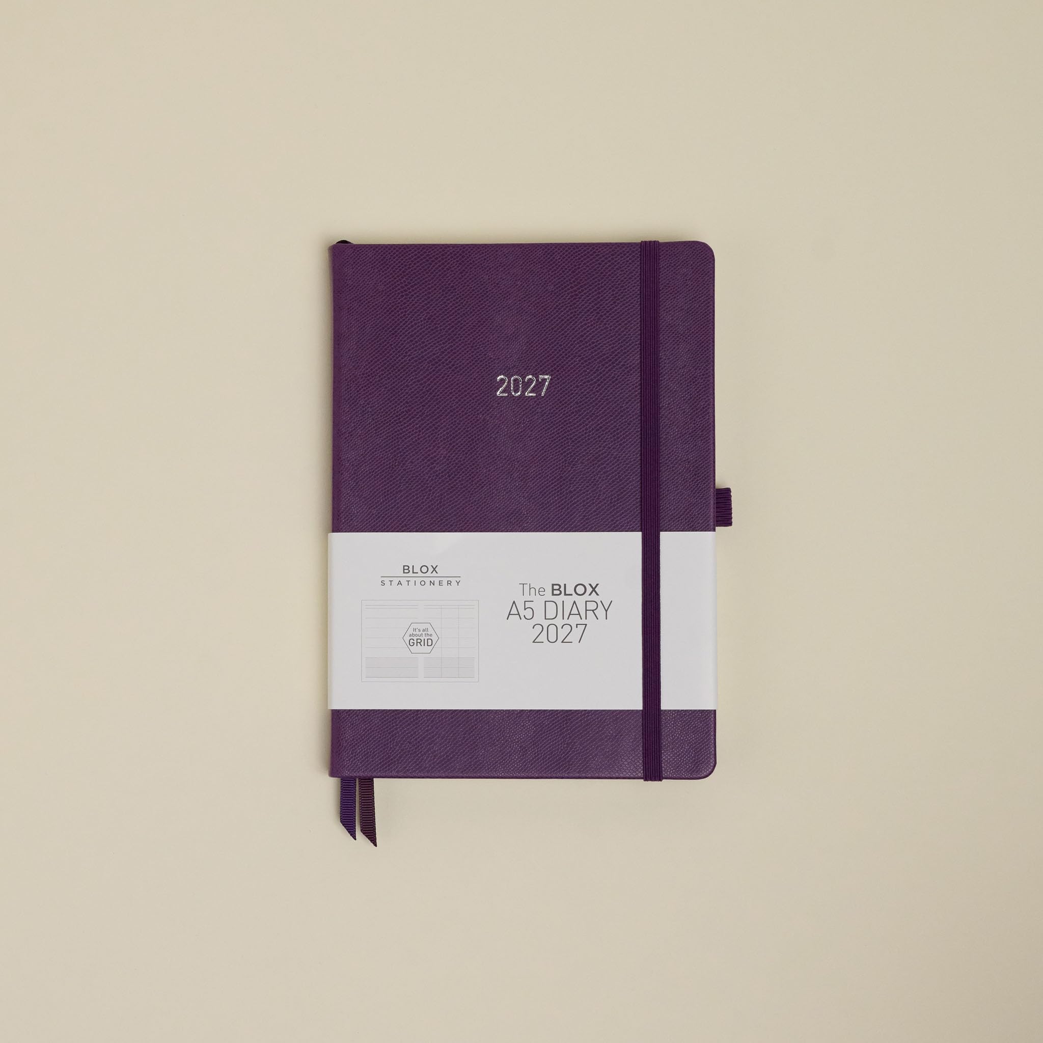 BLOX A5 Diary 2027 (Grape) - A5 diary - Jan to Dec 2027 - Week-To-View with 3 column GRID layout - organise your busy life - 2027 diary