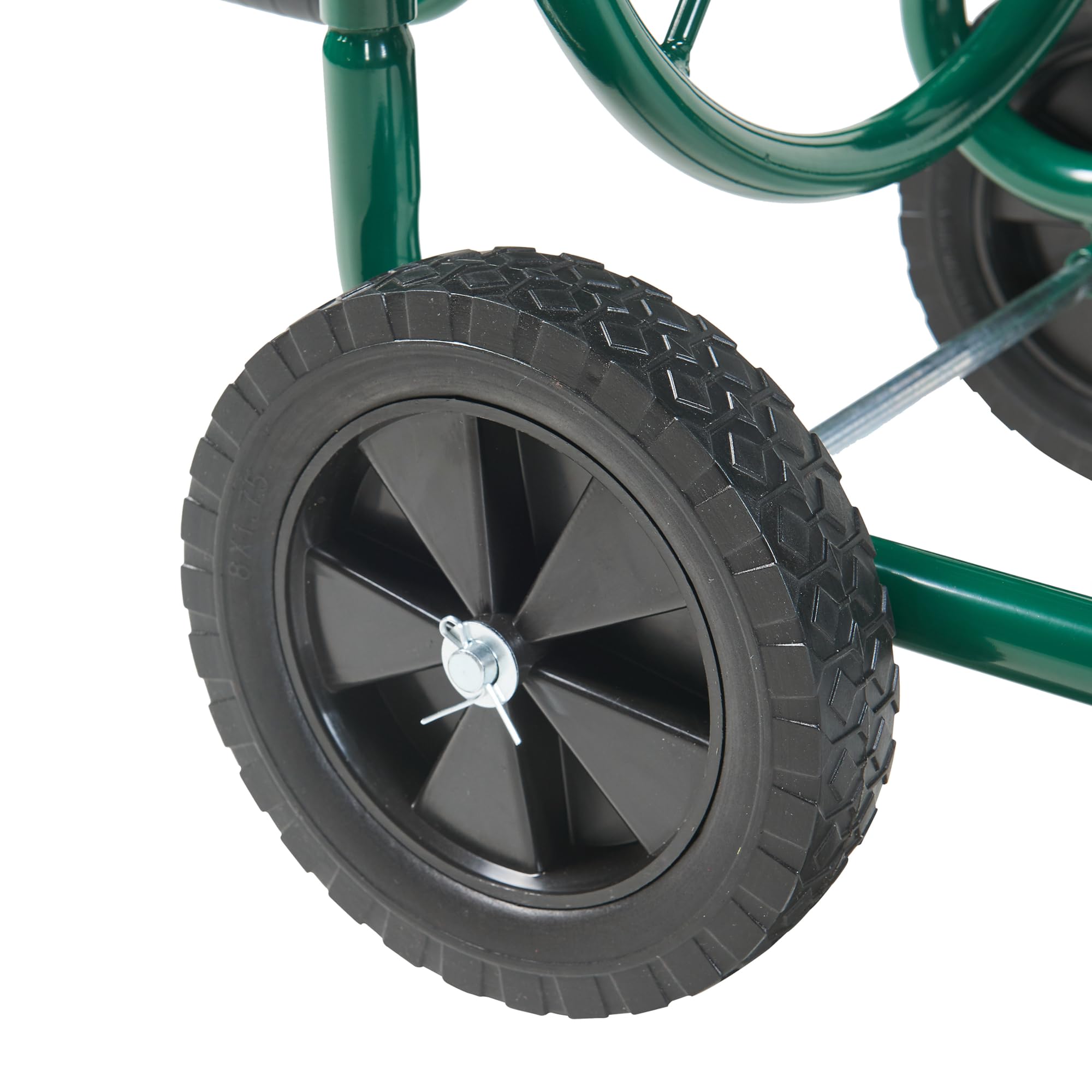 pro.tec Schlauchwagen Pescaza für 3/4 Zoll Schlauch bis zu 70 m Metall Gartenschlauchwagen ohne Schlauch Schlauchtrommel mit Reifen rollbar Schlauchaufroller mit Handkurbel 86 x 44 x 95 cm Grün