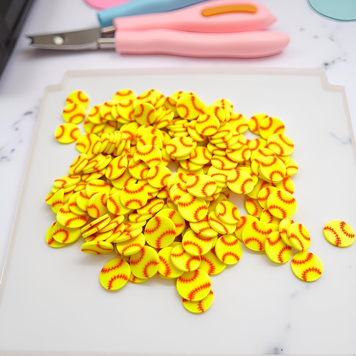 10 Gram Yellow Softball Clay 5mm Slices, Ball Sports Mom Love Polymer Clay, Softball Slime, Nail Art Faux Craft, Softball Sprinkle Clays and Doughs, Craft Slime Nail Art